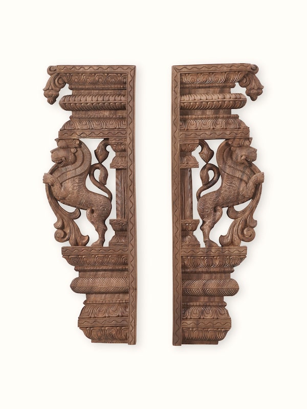 Wood Carved Yali Wall Panel (2 Pieces)