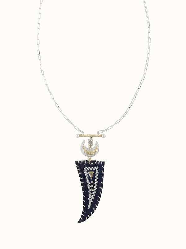 Kutch Leather Silver Long Necklace