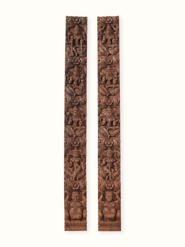 Wood Carved Ashta Lakshmi (2 Pieces)