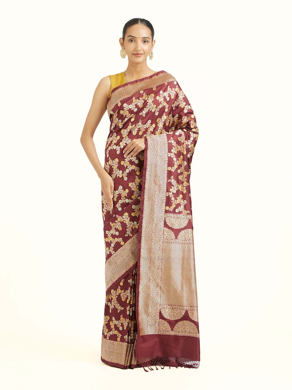 Brown Banarasi Kadhwa Silk Saree