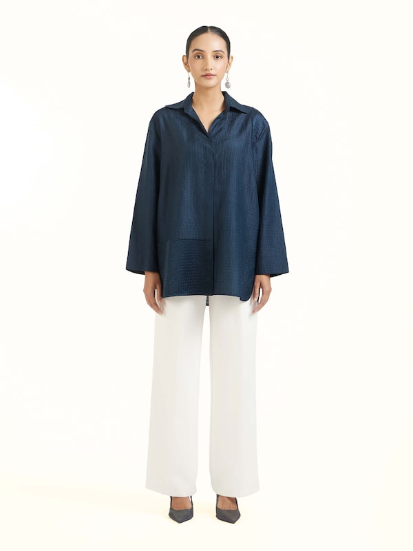 Blue Silk Kantha Shirt