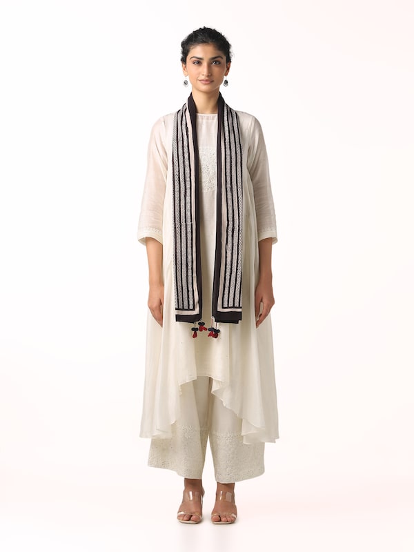 Black Cotton Bagru Block Printed Stole