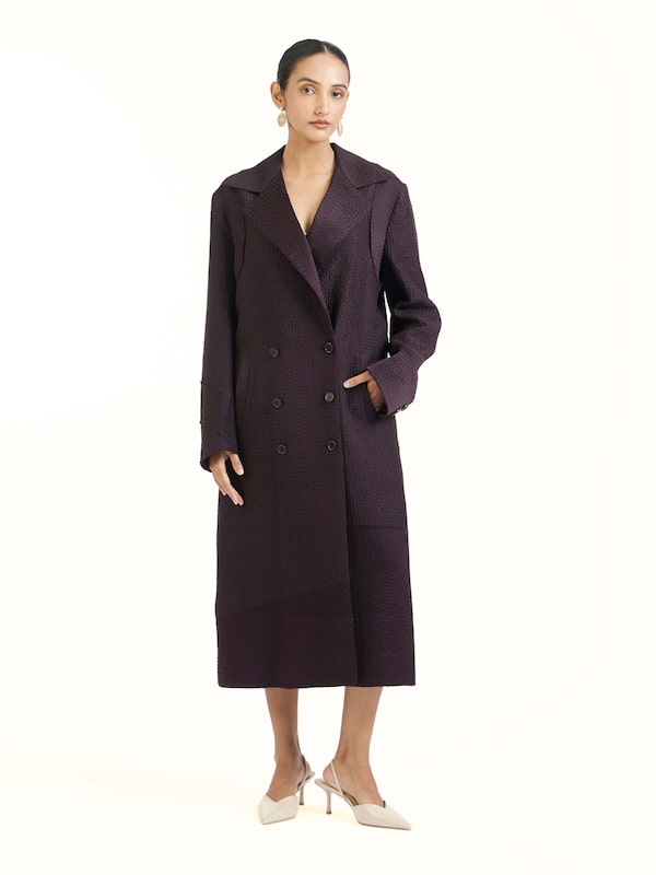 Purple Silk Kantha Trench Coat