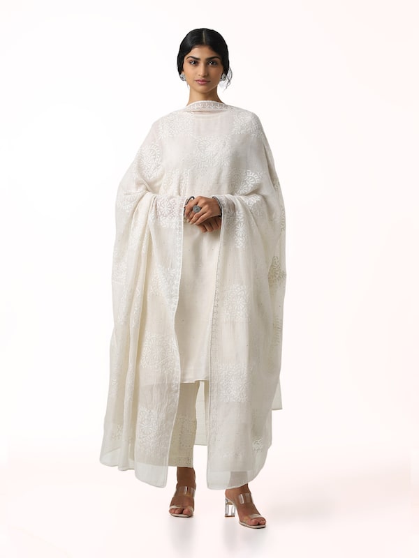 Off-white Cotton Silk Chikankari Dupatta