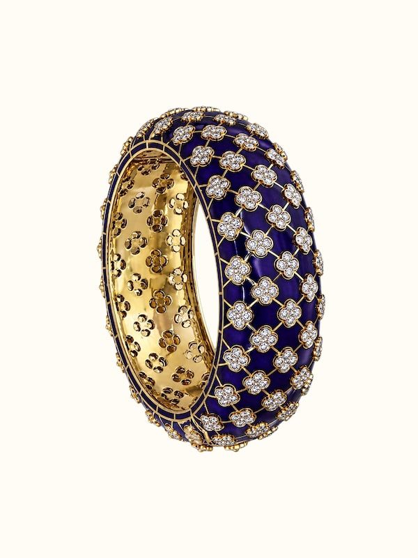 Open Setting 14 Karat Yellow Gold Bangle with Diamonds