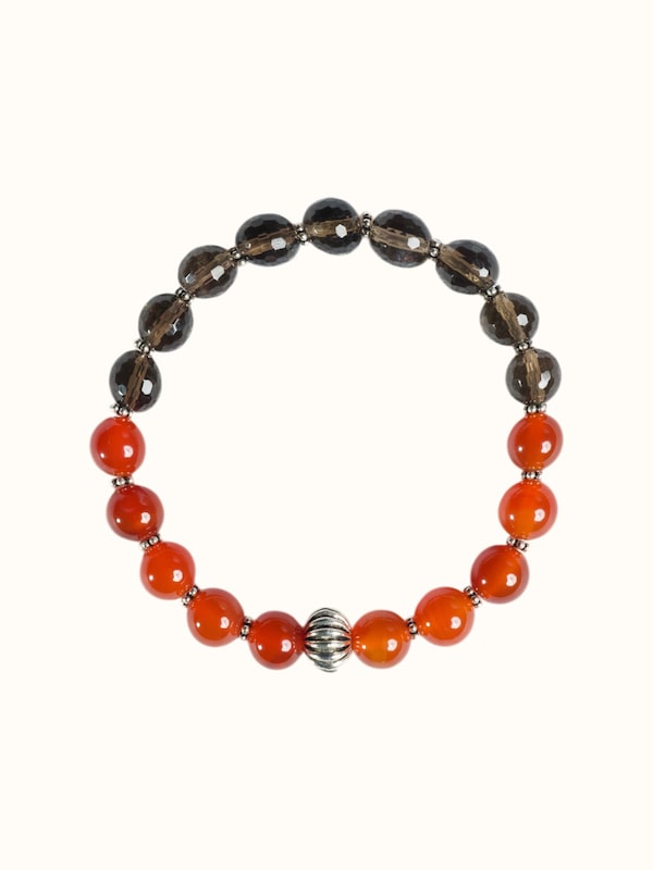 Gemstone Smoky Quartz & Red Onyx Silver Bracelet