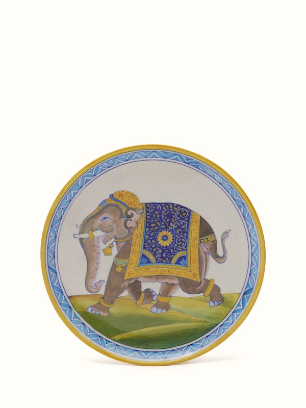 Blue Pottery Rajasthani Warrior Elephant Display Plate