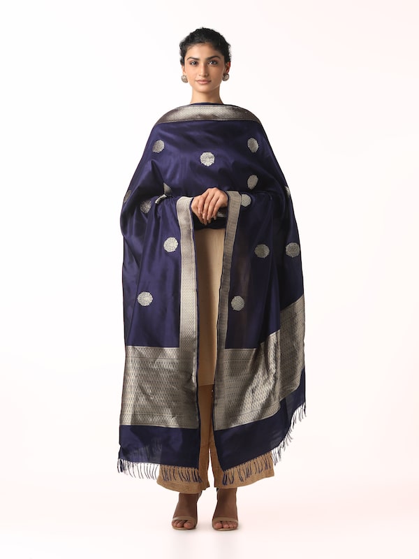 Blue Silk Banarasi Dupatta