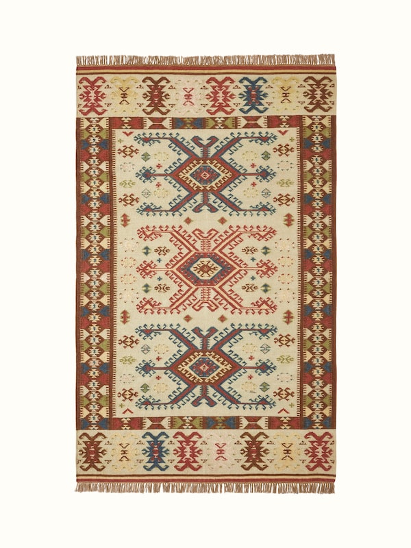 Traditional Kilim Beige Salawas Wool Panja Dhurrie