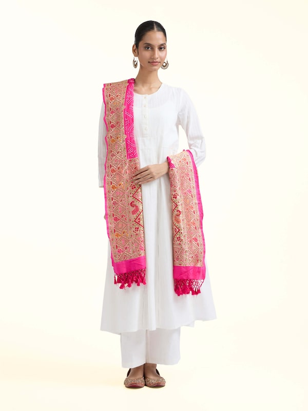Dark Pink Bandhani Tie & Dye Silk Dupatta