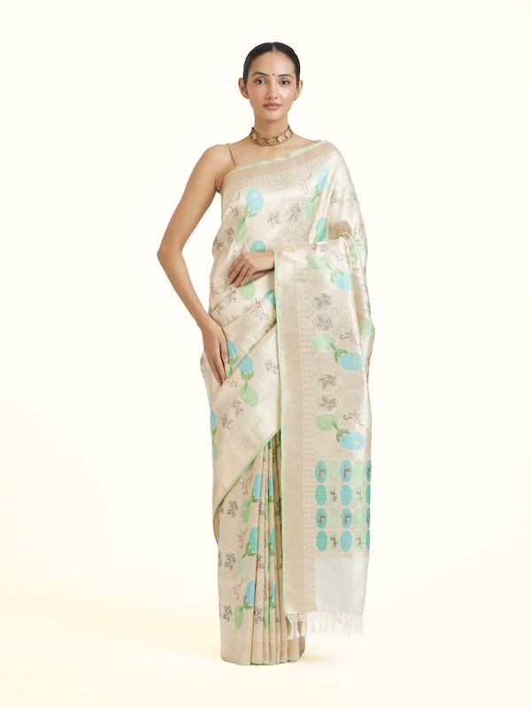 Off-white Silk Brocade Handloom Banarasi Saree