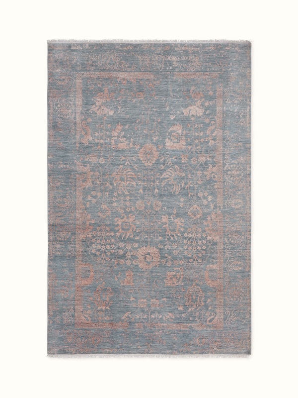 Distressed Transitional Agra Wool & Viscose Hand-Knotted Carpet