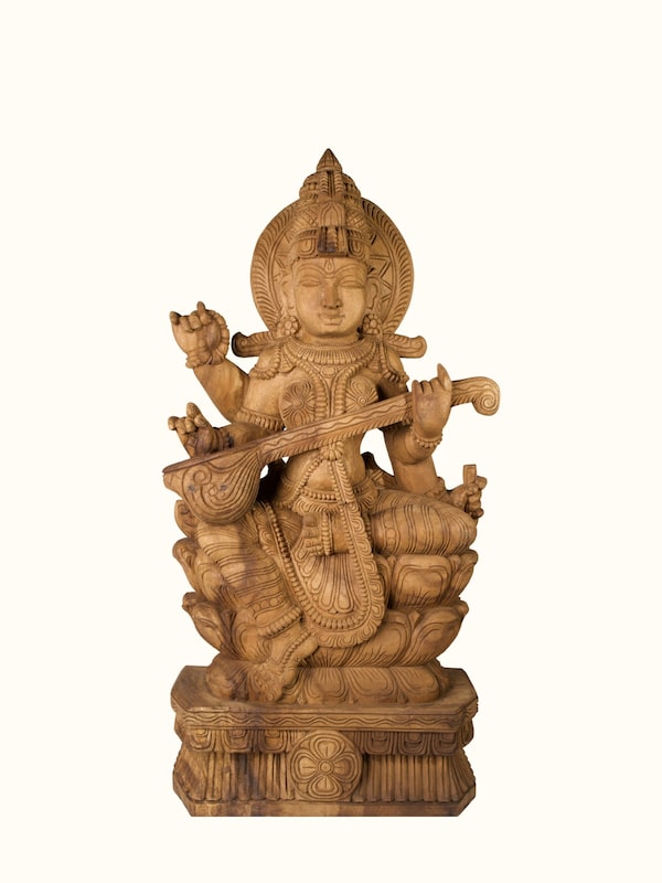 Wood Carved Saraswati Idol