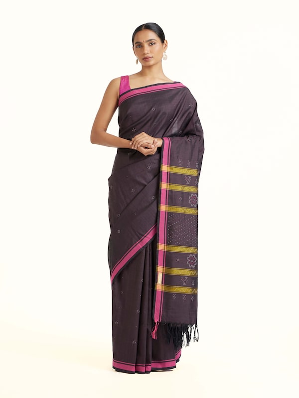 Brown Cotton Silk Tangalia Saree