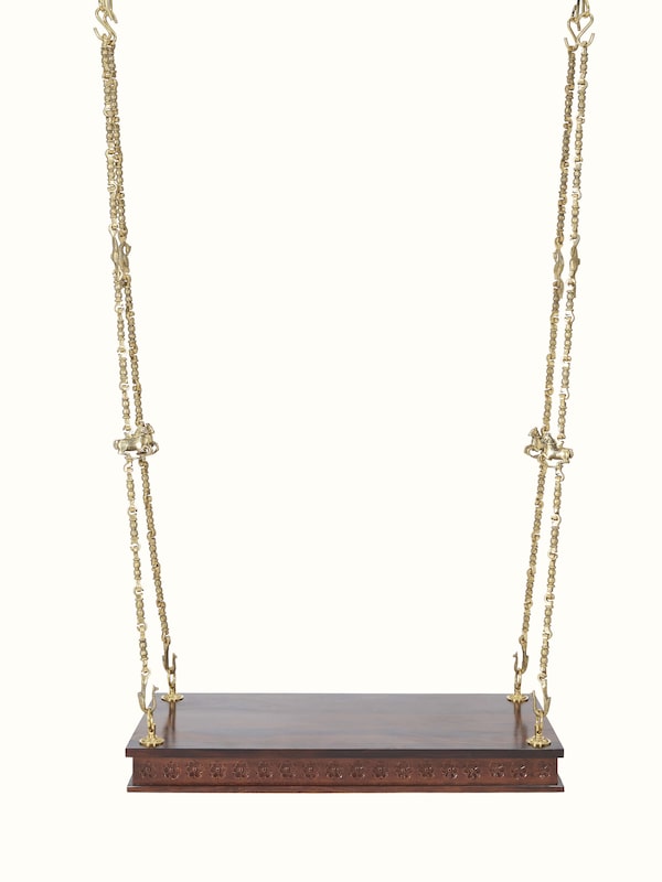 Carved Sheesham Wood & Brass Chain 2-seater Swing