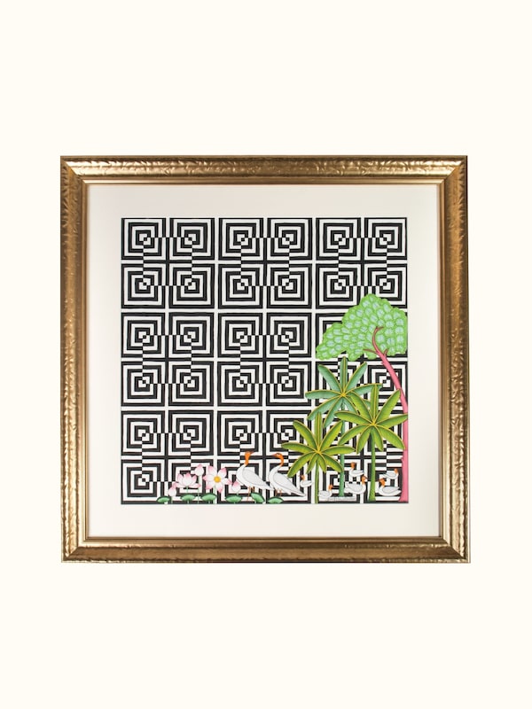 Sarus Geometric Illusion Pichwai Painting
