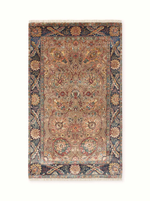 Traditional Ziegler Brown Blue Jaipur Wool Hand-Knotted Carpet