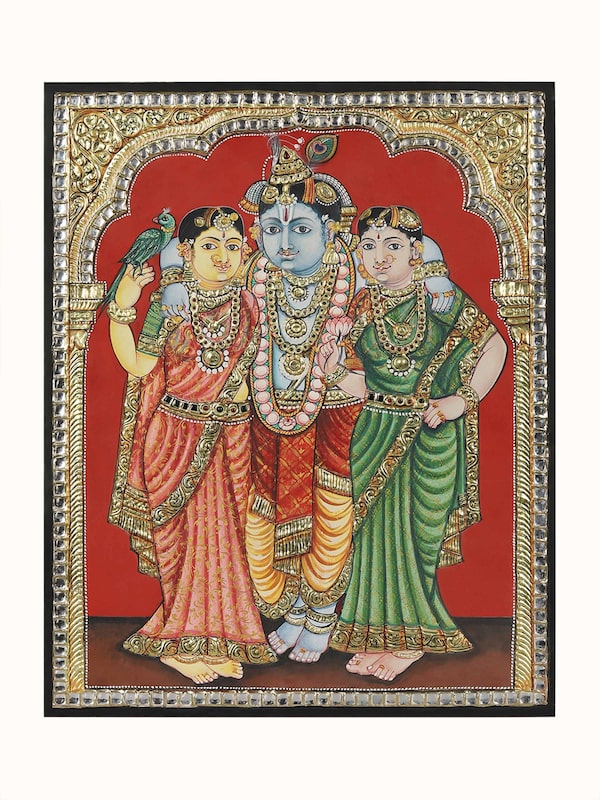 Krishna Bama Rukmani Thanjavur Painting