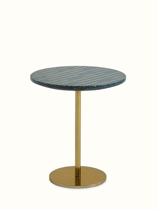 Brass Inlay Marble & Metal End & Side Table