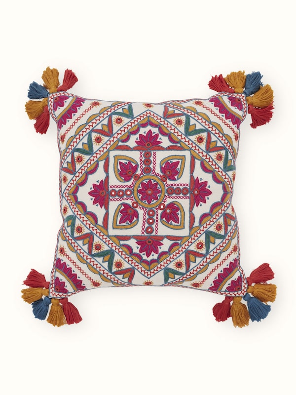 Varna Pink Mandala Cotton Pakko Hand Embroidered Cushion Cover