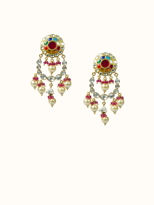 Navratna Silver Drop Earrings