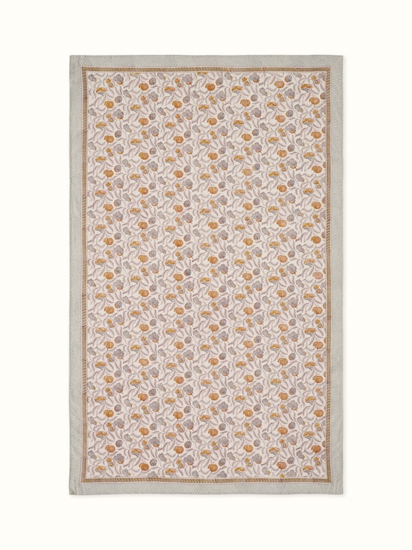 Samaha Grey Floral Cotton Sanganeri Hand Block Printed Table Cover 6 Seater