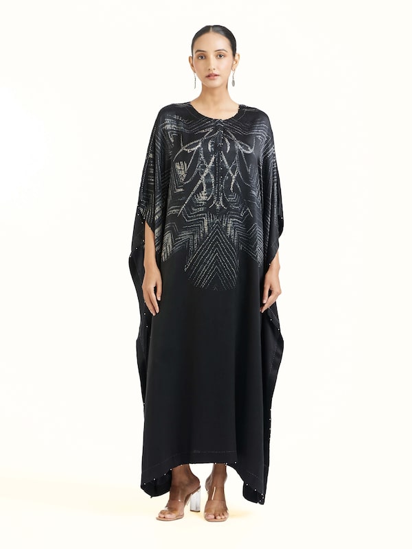 Black Satin Shibori Kaftan