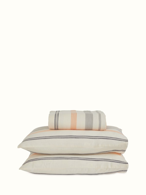 Neerja Grey Stripe Cotton Handloom Queen-size Bedspread Set