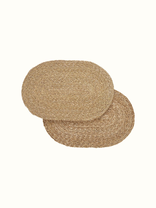 Vritti Brown Solid Oval Natural Fibre Hogla Pata Table Mats (2 Pcs)