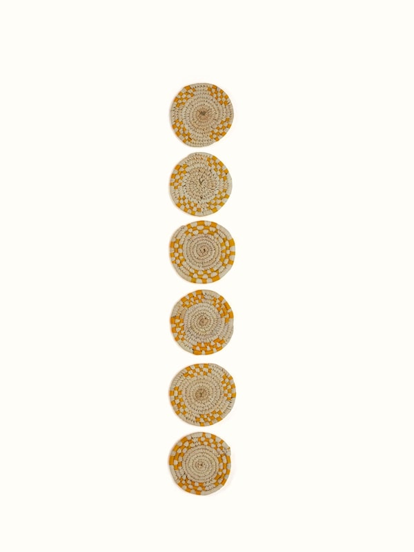 Amodini Yellow Solid Round Natural Fibre Sabai Grass Coasters (6 Pcs)