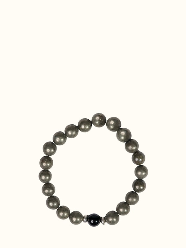 Gemstone Pyrite & Black Onyx Bead Silver Bracelet