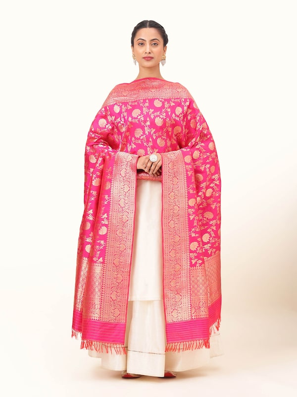 Pink Silk Banarasi Dupatta