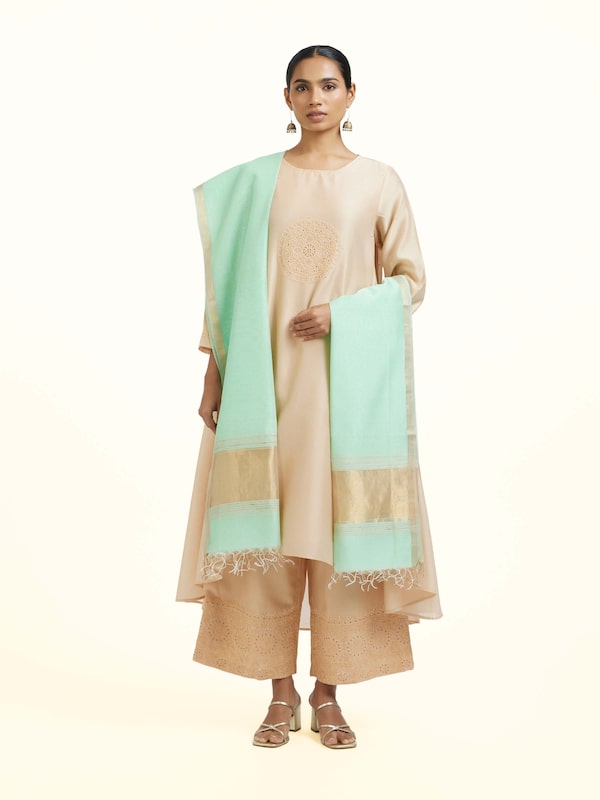 Light Green Cotton Silk Maheshwari Zari Border Dupatta