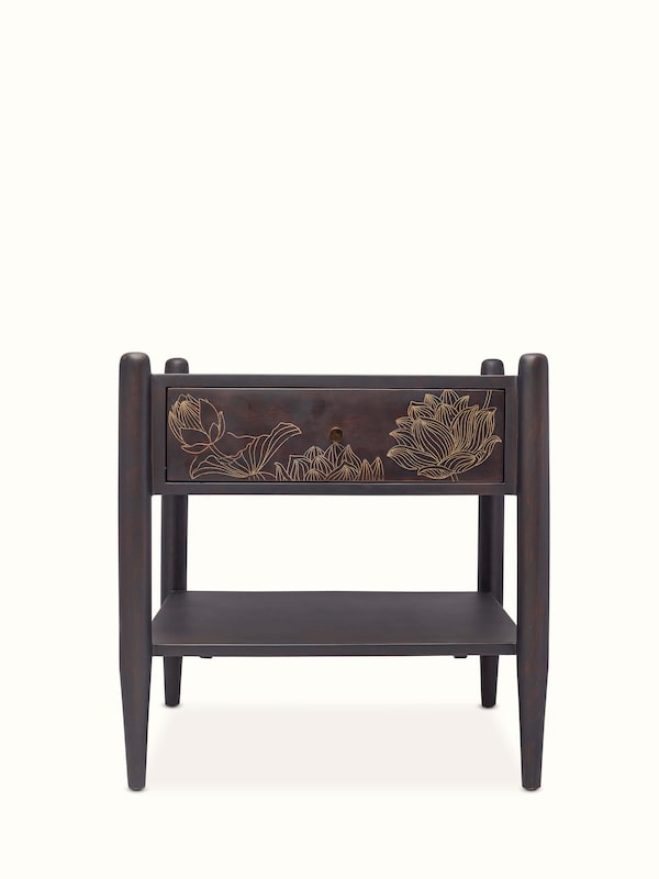 Sheesham Wood & Brass Tarkashi Bedside Table