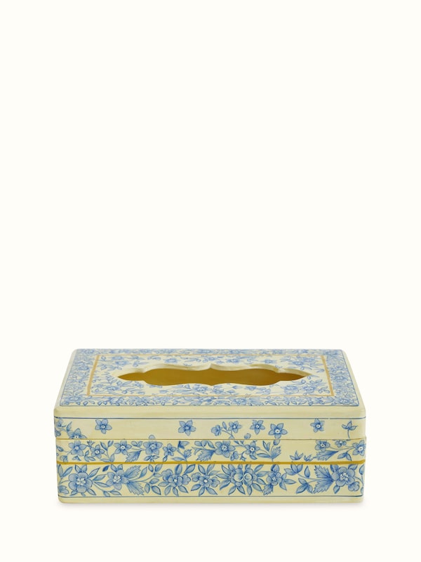 Papier-mache & Wood Tissue Box White Color