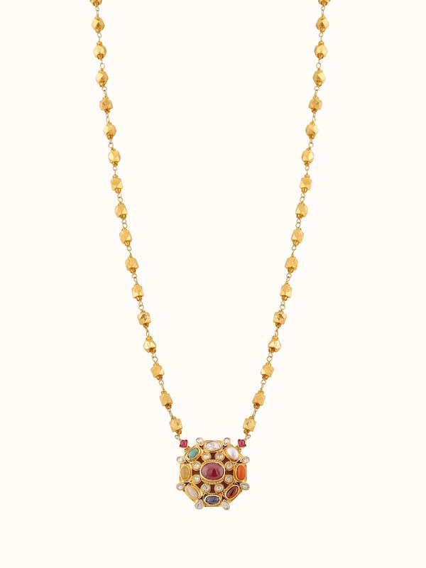 Navratna Silver Pendant & Chain