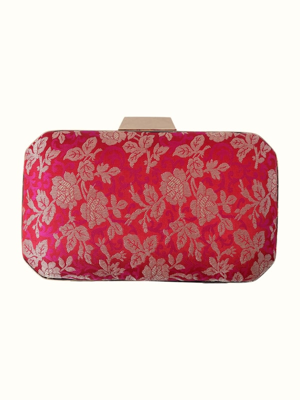 Pink Banarasi Silk Box Clutch