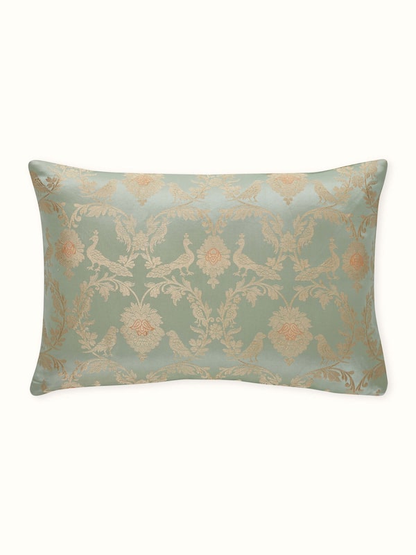Awadh Pista Green Jaal Banarasi Handloom Silk Lumbar Cushion Cover