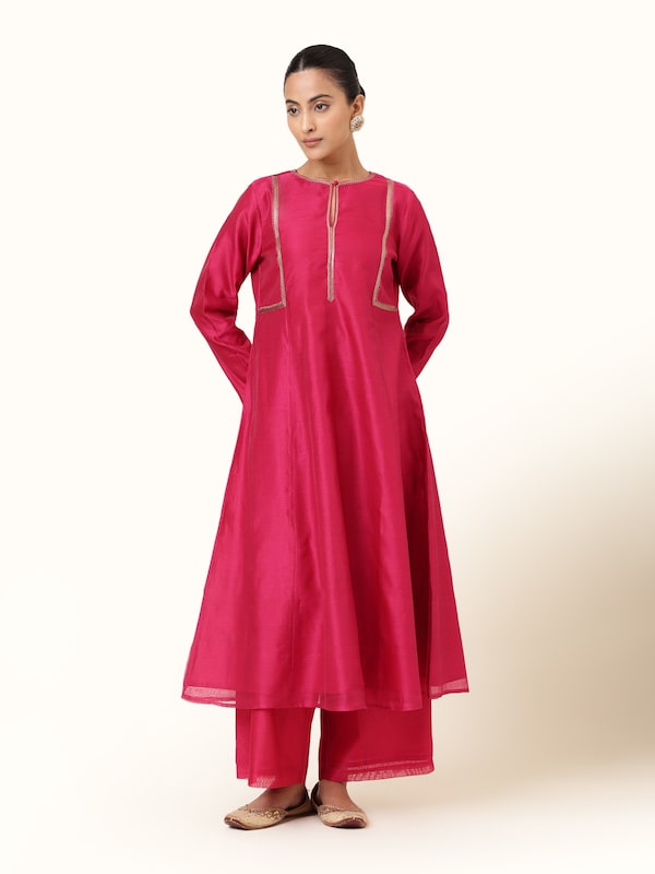 Fuschia Cotton Silk Chanderi Palazzos