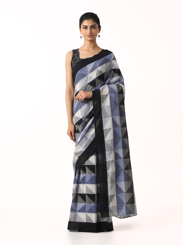 Black Cotton Pochampally Ikat Saree