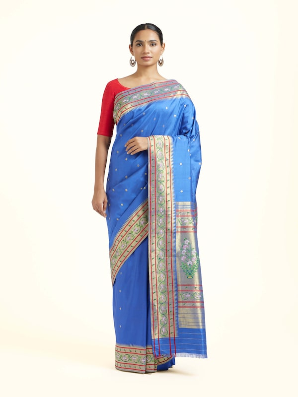 Navy Blue Silk Paithani Zari Ashavli Pallu Saree
