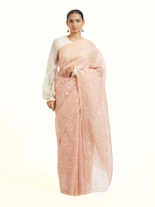 Tan Cotton Awadh Jamdani Banarasi Saree