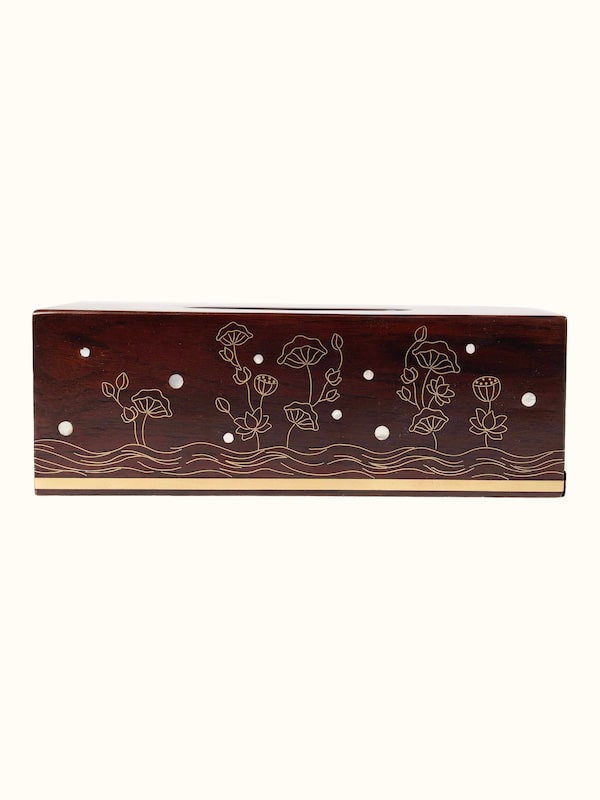 Kamal Tarkashi Teak Wood Rectangle Tissue Box