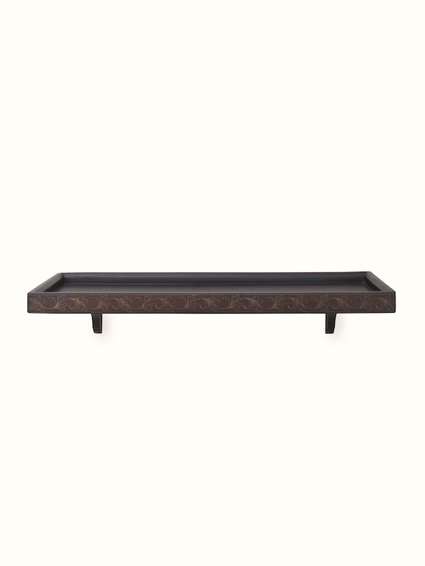 Sheesham Wood & Brass Tarkashi Rectangular Wall Shelf