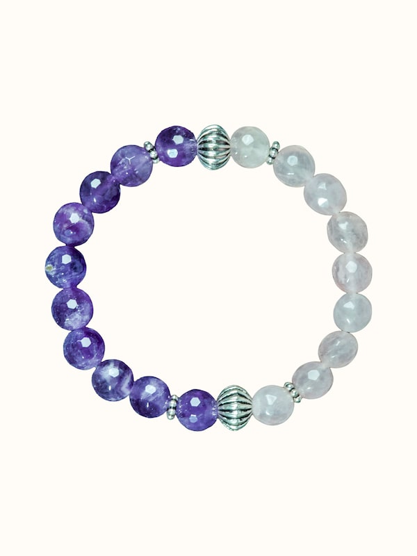 Gemstone Rose Quartz & Amethyst Bead Silver Bracelet