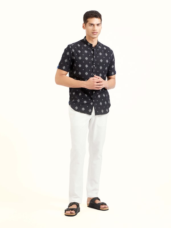 Black Cotton Telangana Ikat Shirt