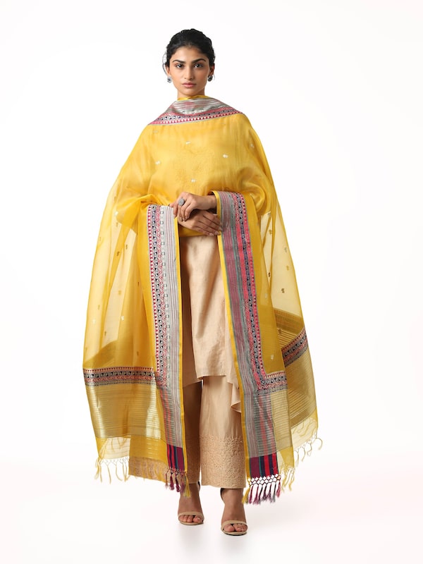 Yellow Silk Banarasi Dupatta