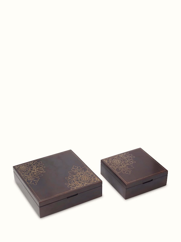 Tarkashi Sheesham Wood & Brass Trinket Boxes (2 Pcs)