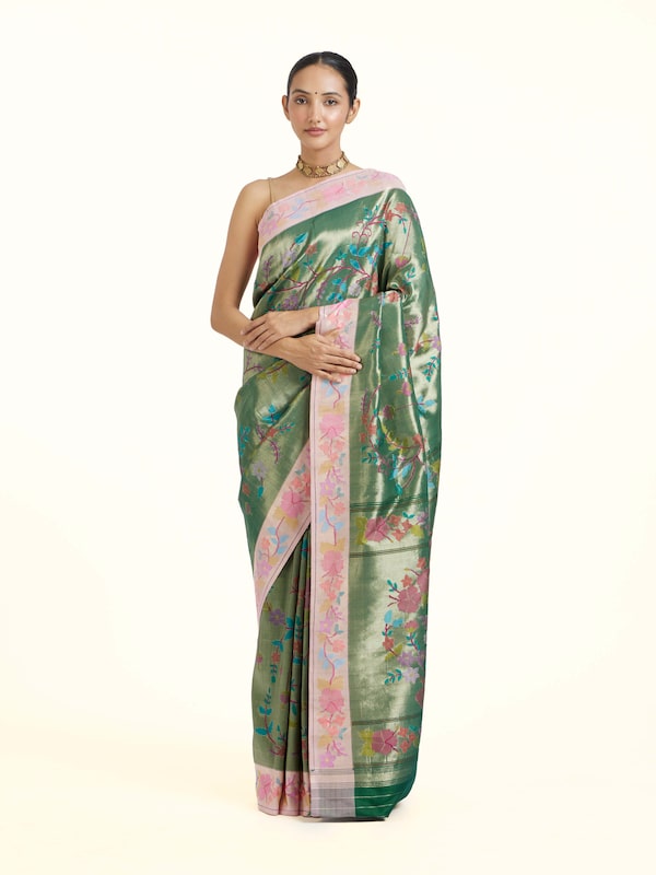 Green Mulberry Silk Paithani Handloom Saree