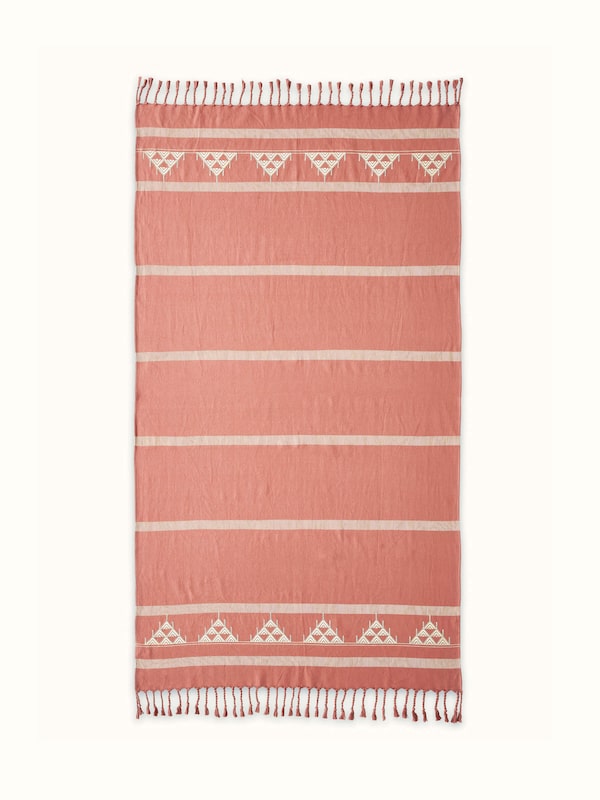 Godna Peach Stripe Cotton Handwoven Pattu Throw
